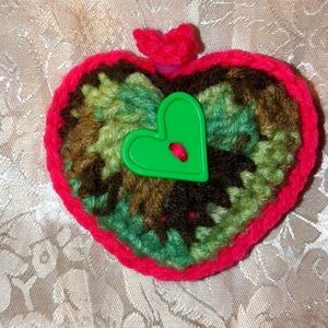 Crochet Handmade Camouflage/Pink Pin Cushion Or Christmas Ornament
